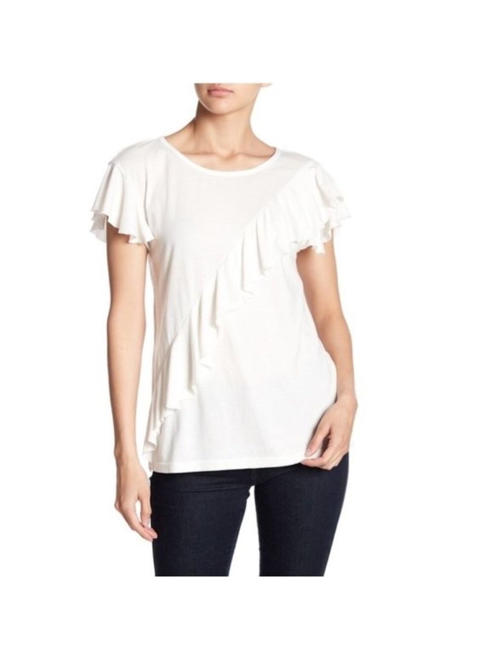SUSINA Draped Ruffle Panel Tee